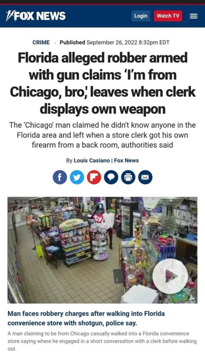 
Florida alleged armed robber claims ‘I’m from Chicago, bro,’ leaves when clerk displays gun 